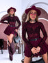 ROSE pattern mesh bodysuit "TO BLOOM HS9735" - BURGUNDY